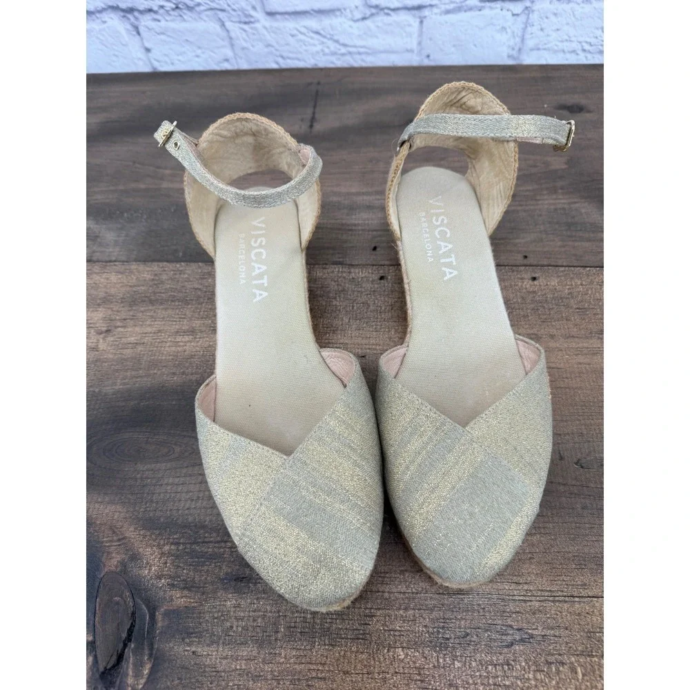 Viscata Barcelona Pubol Canvas Espadrille Wedge Sandals Gold Women's‎ 41/11